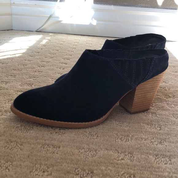 navy suede mules